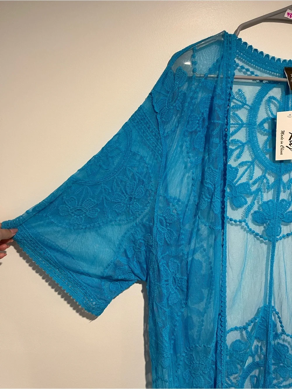 Raj Turquoise Sheer Lace Swim Coverup Kimono